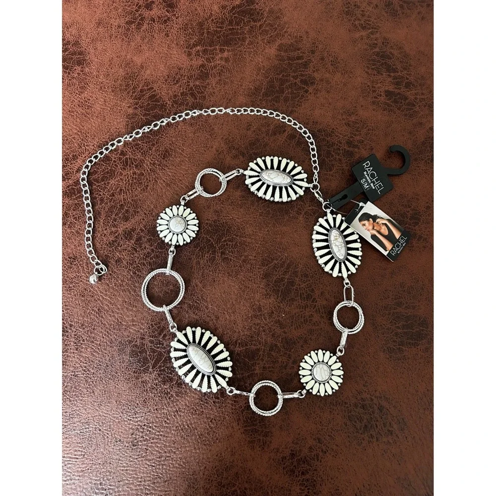 Rachel Roy Silver White Faux Western Concho Chain‎ Belt SM New
